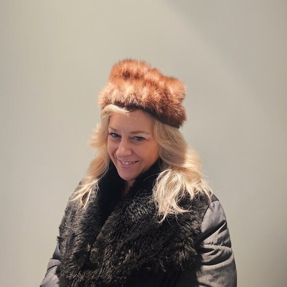 VTG Genuine Mink Fur Hat Large Pillbox Style Circa 1960 - Picture 1 of 10